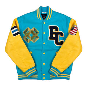 Chaqueta Varsity de Invierno para Hombre, Chaqueta Bomber de Forro Polar con Mangas de Cuero, Chaqueta Letterman con Logotipo Personalizado Bordado, Abrigo Streetwear - Product Image 1