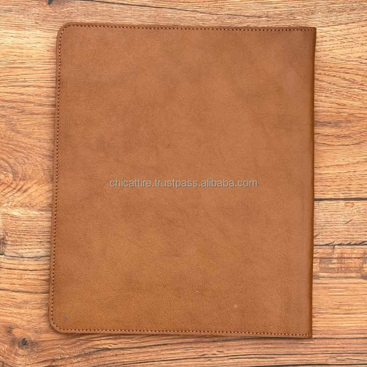 Hot Selling High Quality Soft Leather A4/A5 Binder Zipper Closure File Cover Portfolio Organizer with Tooling Pockets School Use