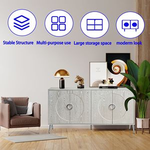 Modern 4-Door Lacquered Wooden <b>Sideboard</b> Buffet Server Cabinet for <b>Storage</b> in Living Room Entryway or Hallway - Product Image 5