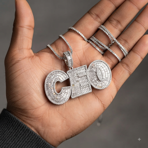 Pendentif en argent 925 et moissanite plaqué rhodium, style hip-hop, avec initiale personnalisée, grand collier à breloques pour fête - Product Image 4