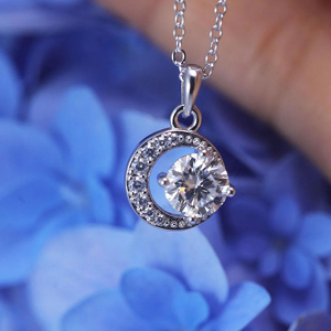 Collar con Colgante de Luna de Plata 925 para Mujer, con Cristal Redondo y Cadena de Serpiente Romántica, Joyería para Uso Diario - Product Image 3