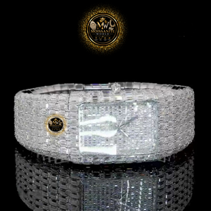 Montre Hip Hop Moissanite World Iced Out avec cadran rectangulaire argenté et bracelet entièrement pavé - Product Image 1