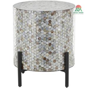Table basse ronde moderne avec incrustation de nacre et pieds en métal, meubles de salon - Product Image 5