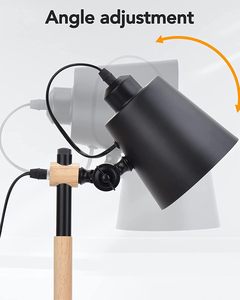 Contemporary Nordic Style Desk Lamp Metal Frame with Solid Wood Base Adjustable Reading Light Black <b>Table</b> Lamp for Home Decor - Product Image 2