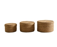 Paniers en jonc de mer faits à la main avec couvercles, 100% naturels, écologiques, pour un usage quotidien, panier de rangement en jonc de mer de forme ronde