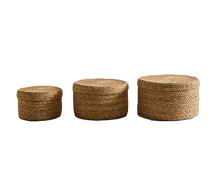 Cestas de mimbre hechas a mano con tapas, 100% naturales, ecológicas, para uso diario, cesta de almacenamiento de mimbre, forma redonda - Product Image 2