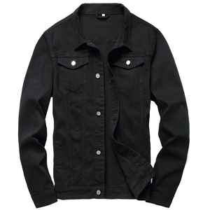 Men's Black <b>Denim</b> <b>Jacket</b> Casual Cotton Turn-down Collar Single Breasted Regular Fit Autumn Wear - Product Image 1
