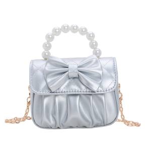 Bolso de Mano Mini con Perlas de Nuevo Estilo para Niñas, Bolso de Cadena con Lazo para Bebés, Bolso de Hombro Cuadrado de Color Sólido para Niños - Product Image 4