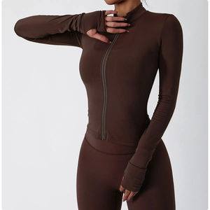 Top de Yoga para Mujer con Espalda Cruzada, Manga Larga, Cierre Frontal, Cintura Alta, Color Sólido, Secado Rápido, Transpirable, Sin Costuras, de Spandex y Poliéster - Product Image 3
