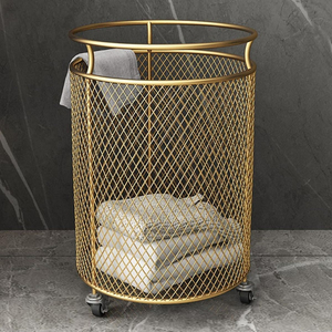 Modern <b>Gold</b> Metal Rolling Eco-Friendly Lightweight Laundry Basket Swivel Wheels Iron Laundry Hamper Hotel Bathroom Bedroom - Product Image 6