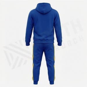 Blue Men's Hooded <b>Tracksuit</b> Full Zip Front Print Casual Sportswear With Side Pockets Regular Fit Autumn Wear - Product Image 2