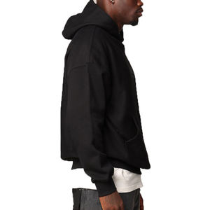 Sweat à capuche zippé personnalisé pour homme, noir, épais, ample, en molleton de coton, imprimé, 400 g/m², style streetwear, coupe oversize et carrée, grammage lourd - Product Image 6