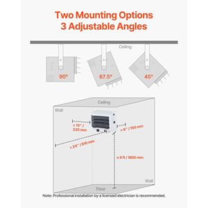 Chauffage électrique de garage 5000 W mural/plafond avec protection contre la surchauffe pour 2 voitures, 3 angles réglables pour une optimisation optimale de l'espace de travail - Product Image 5
