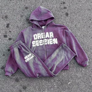 Ensemble de survêtement unisexe Dream Session avec sweat à capuche zippé et pantalon en molleton, coupe classique, imprimé blanc, pour l'automne - Product Image 3
