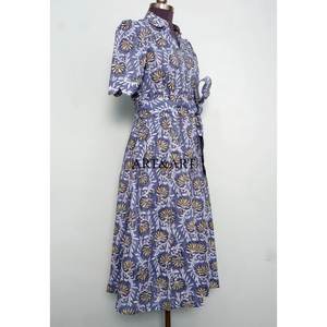 Robe midi trapèze en pur coton pour femme, imprimée à la main motif floral, style décontracté et élégant, idéale pour le quotidien et les fêtes, simple, lavable - Product Image 5