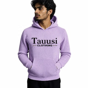 Sudadera con capucha de punto acanalado morado para hombre, de la mejor calidad, hecha a medida, con logo frontal y bolsillos, suéter de punto para otoño. - Product Image 1