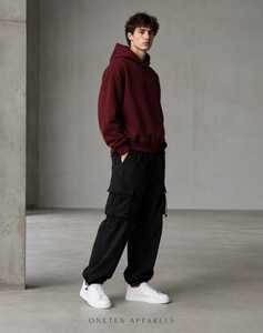 ONETEN APPARELS Sudadera con Capucha Extra Grande para Hombre, Tejido de Algodón, Felpa Francesa, Antiencogimiento, Color Borgoña - Product Image 3