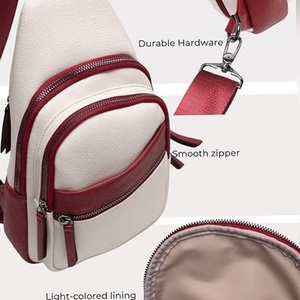 Red & White Leather <b>Sling</b> Bag for Women Large Capacity Crossbody Chest Bag with Quick Access Pockets Wholesale Supplier - Product Image 2