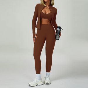 Gym Wear High Waist Top Trending Racerback Yoga Set For Women Full Length 3 Piece Workout Set For Workout Wear With Zipper - Product Image 2