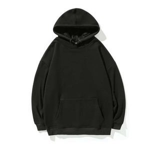 Sweat-shirt à capuche noir uni pour homme, tricoté, décontracté, avec poche kangourou, teinture unie - Product Image 2