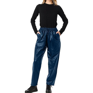 Pantalones Harem de PU para Mujer, Cintura Media, Cordón Ajustable, Corte Holgado, Largos, Color Sólido, Estilo Casual de Otoño - Product Image 5