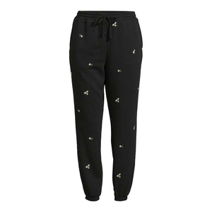New Arrival OEM Custom Design Embroidery Printing Women's Clothing Pants <b>Trousers</b> 100% Cotton <b>Drawstring</b> Waist Black <b>Trousers</b> - Product Image 3