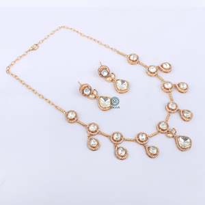 Riva Gold Plated Polki Designer Bridal Necklace & Earring Set - Product Image 3