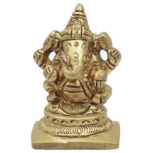 Petite statue de Ganesha en laiton de 2 pouces faite à la main Sculpture porte-bonheur pour cadeaux fabriquée en Inde - Product Image 1
