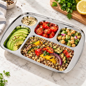 Plato de Comida Rectangular de Acero Inoxidable, Bandeja de Comida con Múltiples Compartimentos, Plato Pulido para Comedor Escolar - Product Image 4