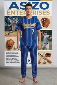 Conjunto de Uniforme de Béisbol con Letras 3D a Rayas, Jersey con Cuello en V y Botones Delanteros, Pantalones Deportivos para Equipo, 100% Poliéster, Impresión Digital Personalizada - Product Image 2