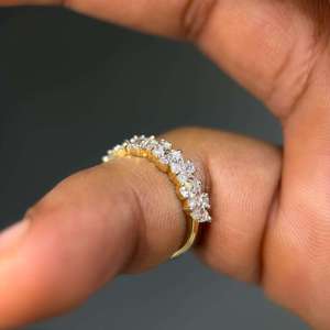 Anillo de Eternidad Clásico de Oro Sólido de 9K con Diamantes de Corte Marquesa Chapado en Oro, Anillo de Boda de Formas Mixtas para Mujer, Joyería de Aniversario - Product Image 4