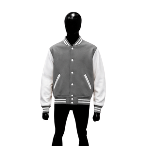 NEW QUALITY GRAY AND WHITE VARSITY <b>JACKET</b> <b>FOR</b> <b>MEN</b> PREMIUM LETTERMAN BOMBER <b>JACKET</b> CASUAL COLLEGE <b>BASEBALL</b> FLEECE OUTERWEAR FASHI - Product Image 1