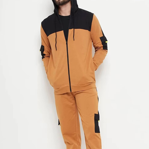 Men's Orange Tracksuit Full <b>Zip</b> <b>Hooded</b> Jacket With Side Pockets Matching Pants Casual Wear Breathable Polyester Autumn Outfit - Product Image 4
