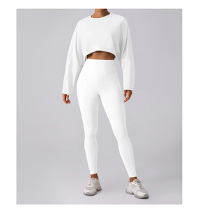 Conjuntos de Leggings y Top Corto de Manga Larga al por Mayor para Mujer, Ropa Deportiva de Dos Piezas, Trajes para Correr, Ropa de Gimnasio - Product Image 3