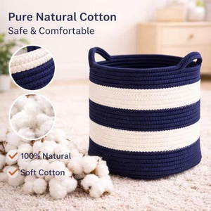 Artisan Cotton <b>Woven</b> <b>Basket</b> Eco Friendly Home Organizer Multi Purpose Cotton Rope <b>Basket</b> for Shelf and Closet Storage OEM ODM - Product Image 4