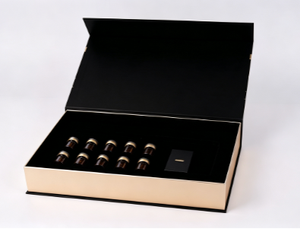 Boîte cadeau rigide magnétique noire de luxe avec logo personnalisé, insert en velours pour l'emballage de cosmétiques en ampoules - Product Image 2