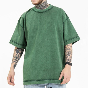 T-shirt délavé à l'acide 100% coton, grammage lourd, effet vieilli, en tissu éponge, impression DTG - Product Image 1
