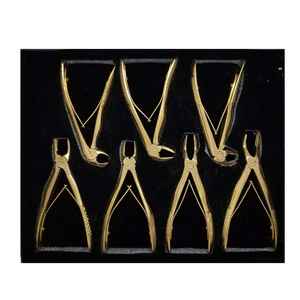Juego de fórceps para extracción dental, chapados en oro, manuales, reutilizables, con agarre serrado, instrumentos quirúrgicos de clase II - Product Image 1