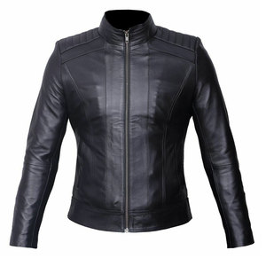 Chaqueta de Motociclista para Mujer, de Piel de Oveja y Cuero Vacuno Genuinos, con Cuello Alto y Cierre de Cremallera - Product Image 4
