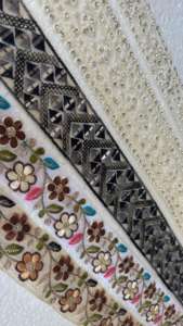 Ribete de encaje de red con flores 3D bordadas florales surtidas, de poliéster ecológico, para vestido de novia, manualidades DIY, venta al por mayor y exportación. - Product Image 2