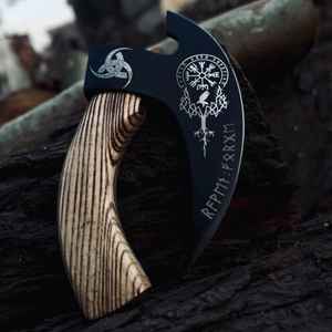 Cuchillo para Pizza Vikingo Personalizado de Primera Calidad, Forjado a Mano, con Mango de Madera de Grado Industrial, Estilo Hacha - Product Image 2