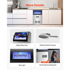 Macchina per il Ghiaccio Professionale da Cucina, Produzione 130 libbre/24H, Capacità di Stoccaggio 33 libbre, 55 Cubetti di Ghiaccio, 15 Minuti, Display Digitale LED - Product Image 6
