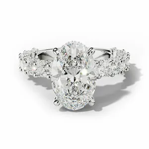 Moissanite Engagement <b>Ring</b> <b>925</b> <b>Silver</b> White Gold Plated Oval Cut Diamond Wedding <b>Ring</b> for Women - Product Image 3