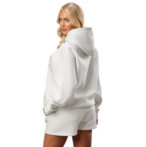 White Relaxed Fit <b>Hoodie</b> Women Fleece Pullover Long Sleeve Casual Streetwear Comfortable Everyday Fashion Wear - Product Image 2