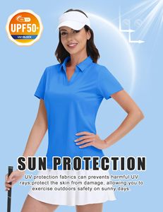เสื้อกอล์ฟผู้หญิง เสื้อโปโลแขนสั้น คอวี แห้งเร็ว ป้องกันแสงแดด UPF 50+ เสื้อเทนนิส - Product Image 3