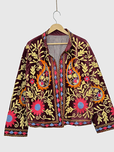 Floral Embroidered Velvet Jacket Mandarin Collar Full Sleeve Plus Size Women'<b>s</b> Autumn Style Elegant Chic - Product Image 2
