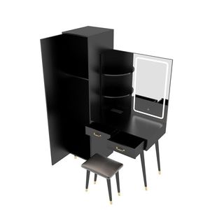 Slim <b>Makeup</b> <b>Vanity</b> Table with LED Mirror and Power Outlets 2 Drawers Tall Armoire Wardrobe Set for Bedroom Dressing - Product Image 6