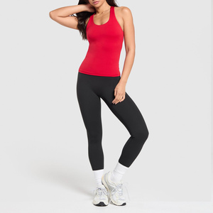 Débardeur rouge pour femme, col rond, couleur unie, tricoté en spandex et polyester, respirant, vêtement de sport, sans manches, longueur normale - Product Image 4