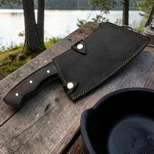 Couteau à hacher forgé à la main en acier à haute teneur en carbone, couteau de boucher pour hacher la viande, couteau de chef de cuisine avec manche en bois et étui en cuir OEM - Product Image 5