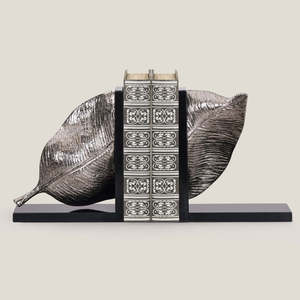 Silver Leaf Sculpture <b>Bookend</b> With Marble Base Decorative Classic <b>Bookend</b> For Table Decor Shiny Sliver Platted Finished <b>Bookend</b> - Product Image 2